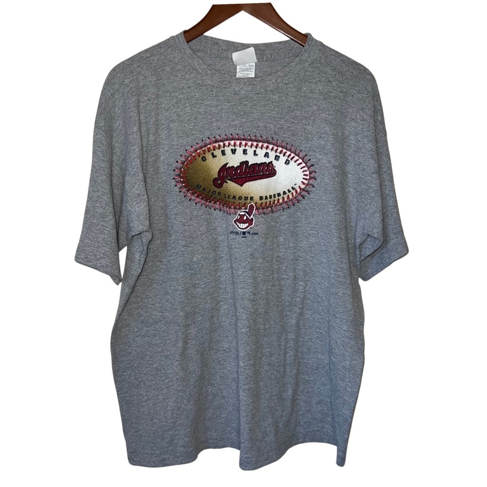 MLB Genuine Merchandise Vintage Gray Waffle Knit Cleveland Indians Tee Size Lg